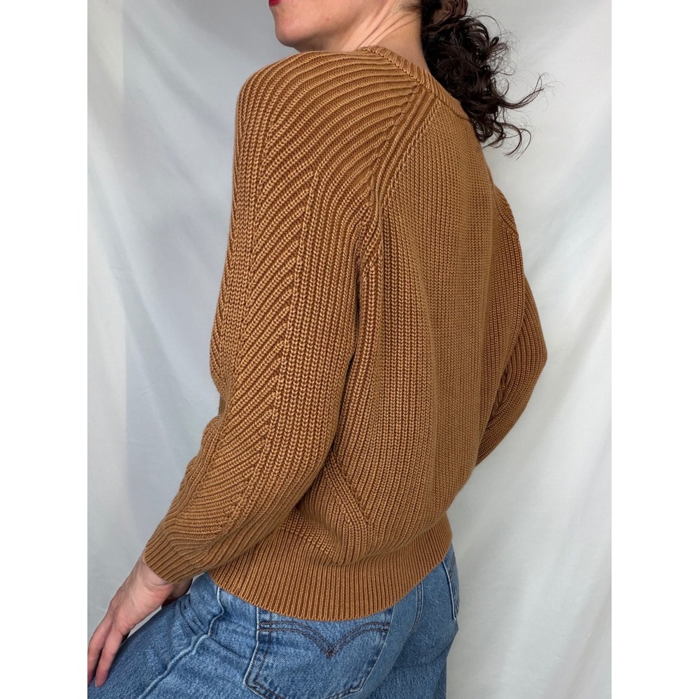 DemyLee New York Chelsea Cotton Ribbed Knit Crewneck Sweater Pecan Brown S - Picture 3 of 11